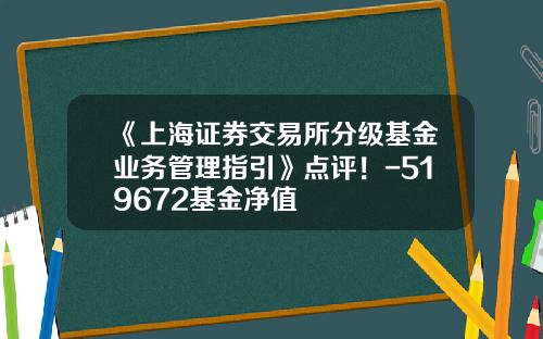 《上海证券交易所分级基金业务管理指引》点评！-519672基金净值