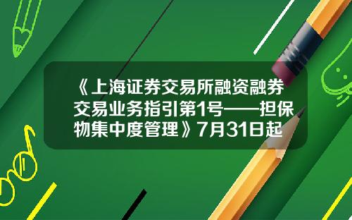 《上海证券交易所融资融券交易业务指引第1号——担保物集中度管理》7月31日起施行-融资融券维持担保比例是多少