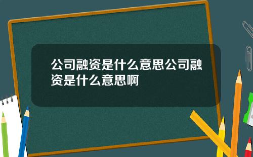 公司融资是什么意思公司融资是什么意思啊