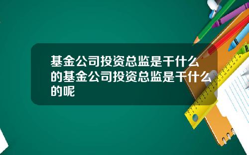 基金公司投资总监是干什么的基金公司投资总监是干什么的呢