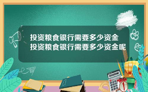 投资粮食银行需要多少资金投资粮食银行需要多少资金呢