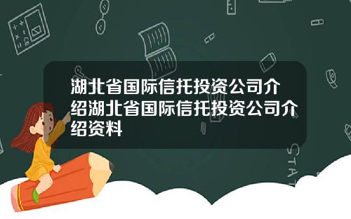 湖北省国际信托投资公司介绍湖北省国际信托投资公司介绍资料