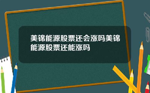 美锦能源股票还会涨吗美锦能源股票还能涨吗
