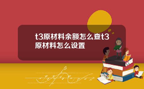 t3原材料余额怎么查t3原材料怎么设置