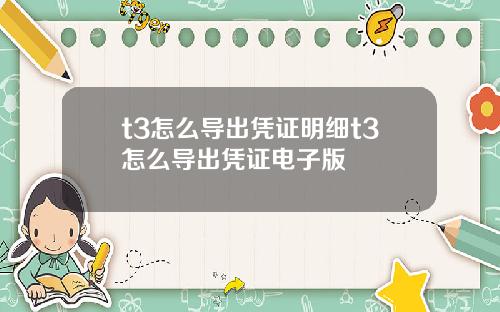 t3怎么导出凭证明细t3怎么导出凭证电子版