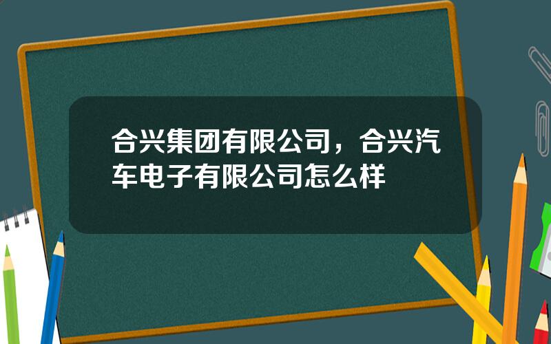 合兴集团有限公司，合兴汽车电子有限公司怎么样
