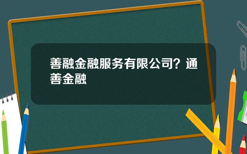 善融金融服务有限公司？通善金融