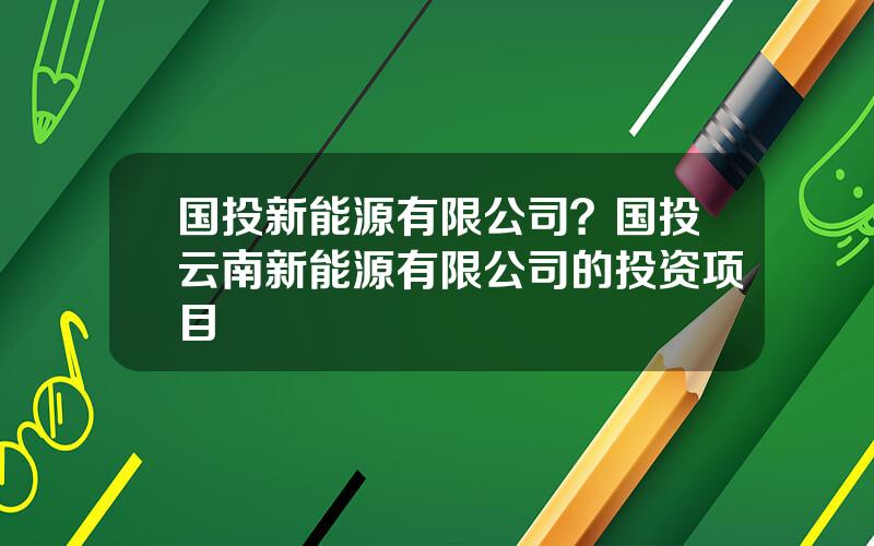 国投新能源有限公司？国投云南新能源有限公司的投资项目